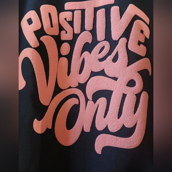 Womens Positive vibes pullover sweater large 42-44 dark blue with pink 3d puff - Picture 2 of 3